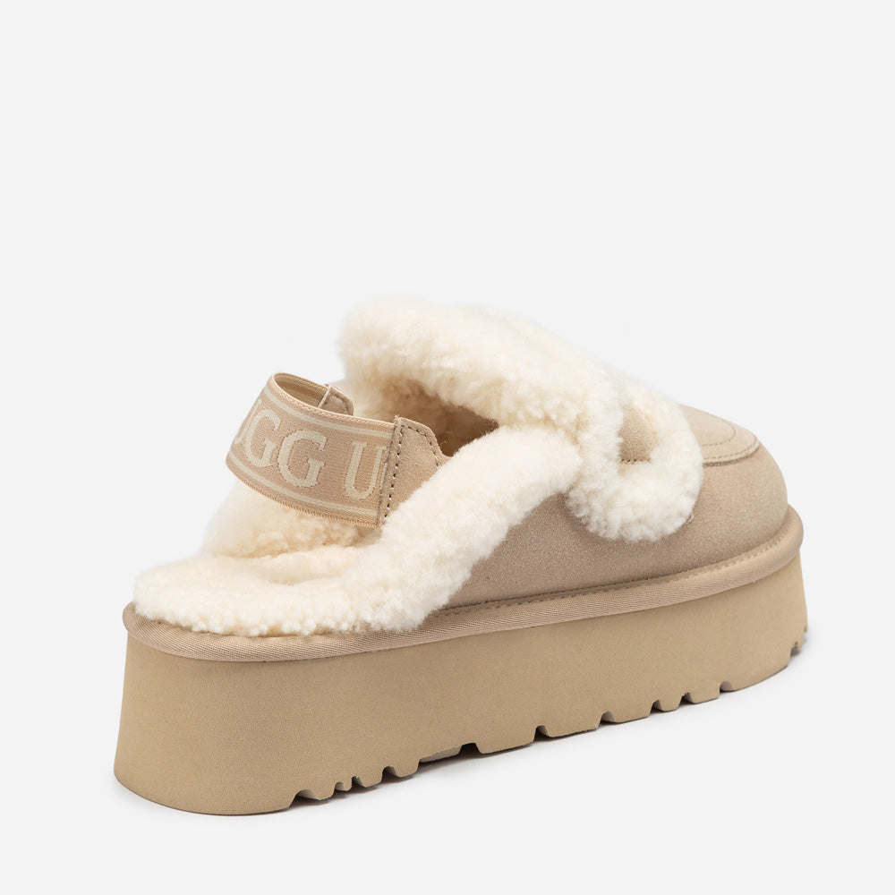 OZWEAR UGG Violet Shearling Platform Slipper (Elastic Logo) (Detachable Feature)