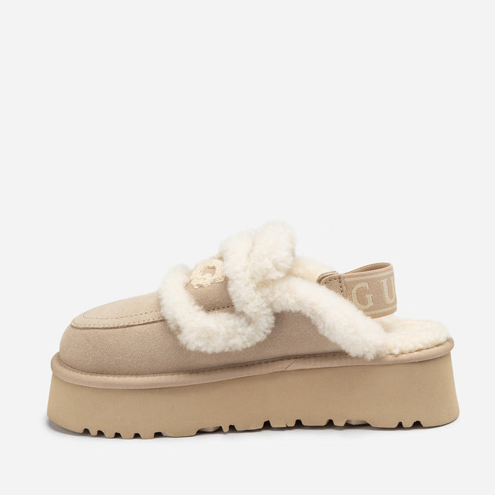 OZWEAR UGG Violet Shearling Platform Slipper (Elastic Logo) (Detachable Feature)