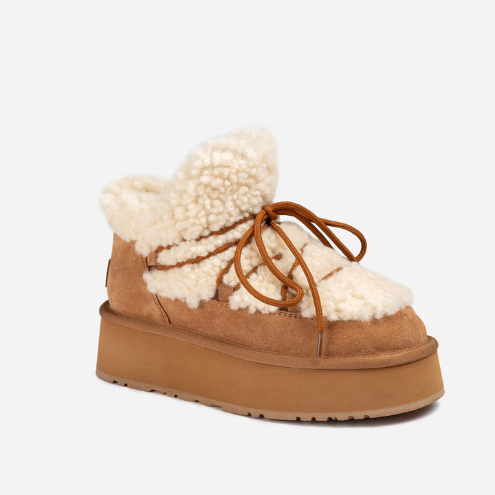 OZWEAR UGG Classic Fluffy Lace-Up Platform Mini Snow Boots (4.5cm) (Water Resistant)