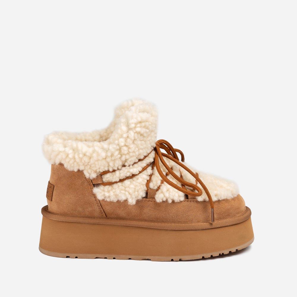 OZWEAR UGG Classic Fluffy Lace-Up Platform Mini Snow Boots (4.5cm) (Water Resistant)