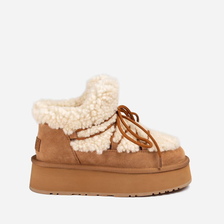 OZWEAR UGG Classic Fluffy Lace-Up Platform Mini Snow Boots (4.5cm) (Water Resistant)