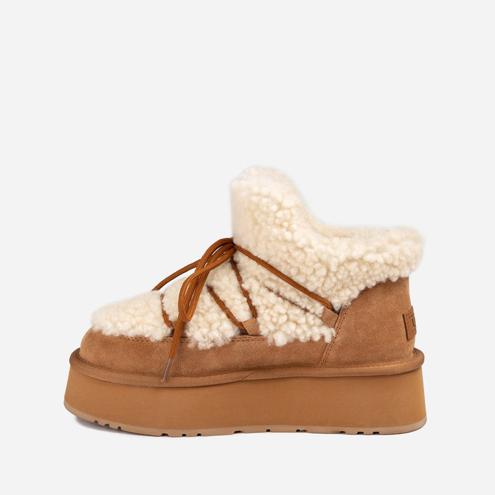 OZWEAR UGG Classic Fluffy Lace-Up Platform Mini Snow Boots (4.5cm) (Water Resistant)