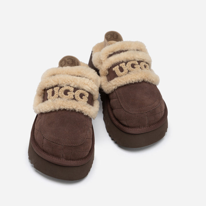 OZWEAR UGG Violet Matelassé Shearling Platform Slipper (Detachable Feature)