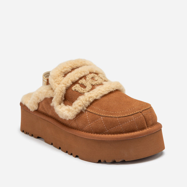OZWEAR UGG Violet Matelassé Shearling Platform Slipper (Detachable Feature)