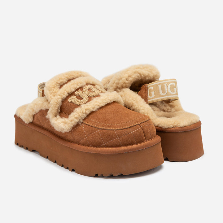 OZWEAR UGG Violet Matelassé Shearling Platform Slipper (Detachable Feature)