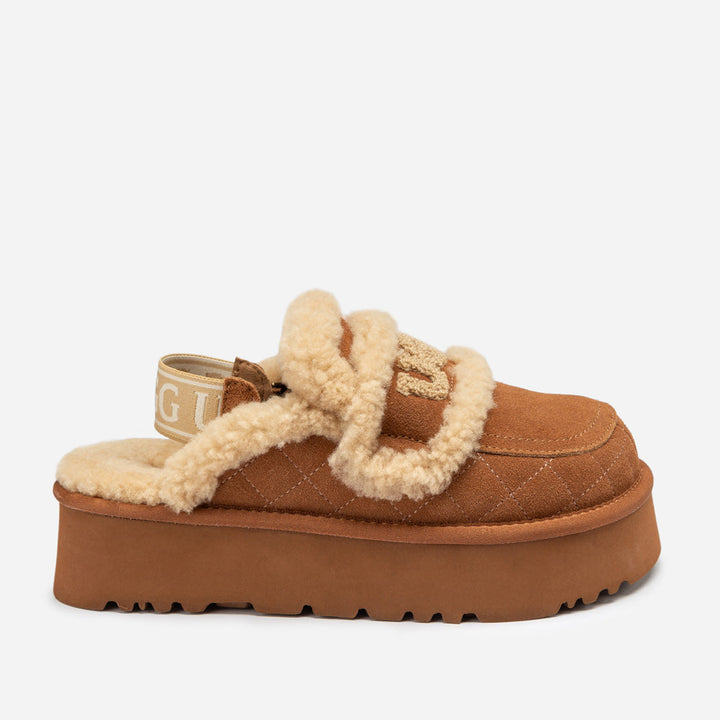 OZWEAR UGG Violet Matelassé Shearling Platform Slipper (Detachable Feature)