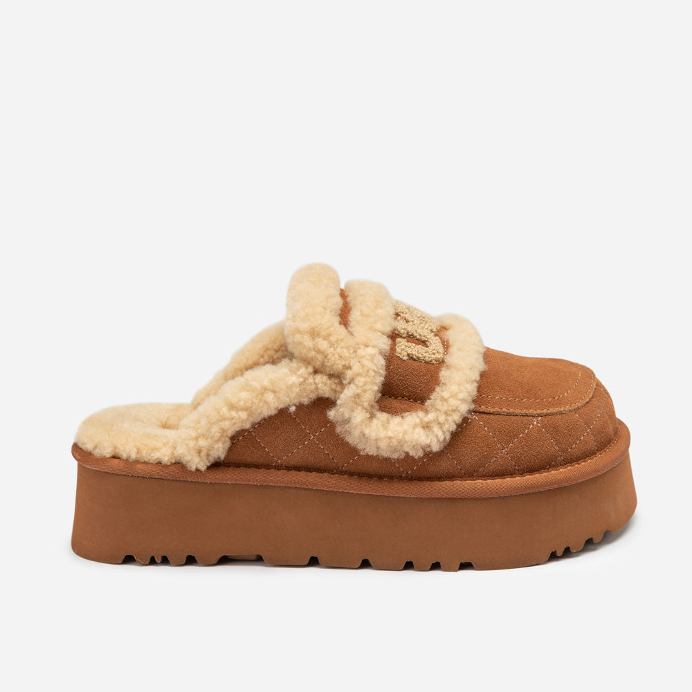 OZWEAR UGG Violet Matelassé Shearling Platform Slipper (Detachable Feature)