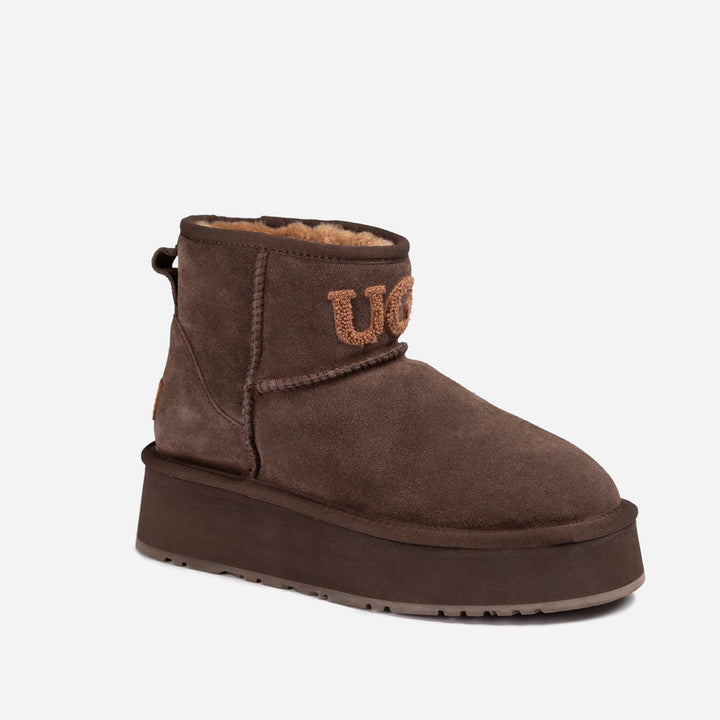 OZWEAR UGG Classic Platform Knit Logo Mini Boots (Water Resistant)(4cm)