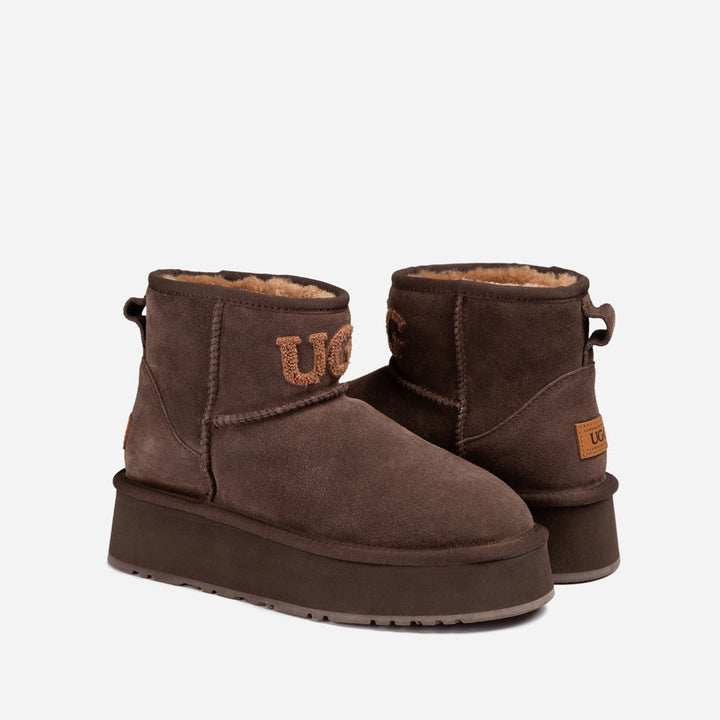 OZWEAR UGG Classic Platform Knit Logo Mini Boots (Water Resistant)(4cm)