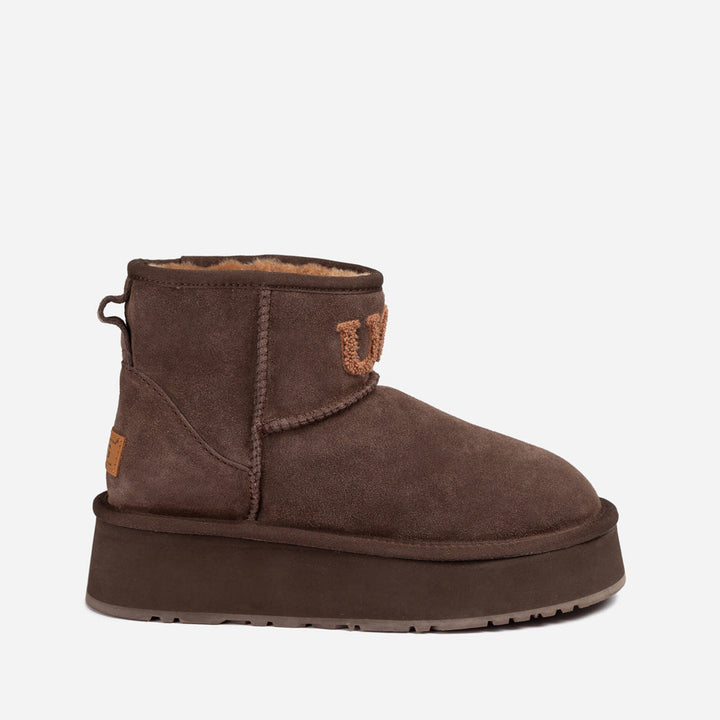 OZWEAR UGG Classic Platform Knit Logo Mini Boots (Water Resistant)(4cm)