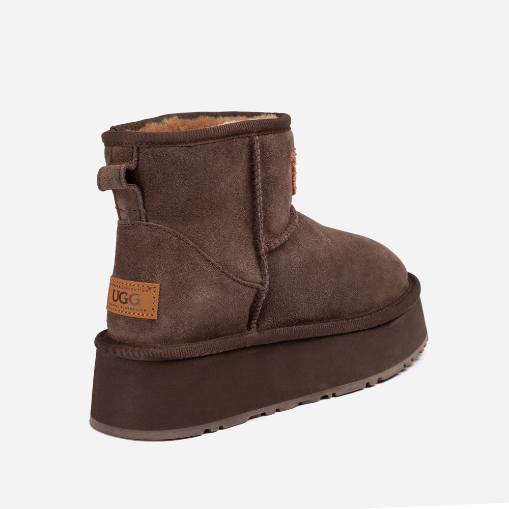 OZWEAR UGG Classic Platform Knit Logo Mini Boots (Water Resistant)(4cm)