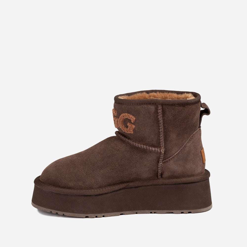 OZWEAR UGG Classic Platform Knit Logo Mini Boots (Water Resistant)(4cm)