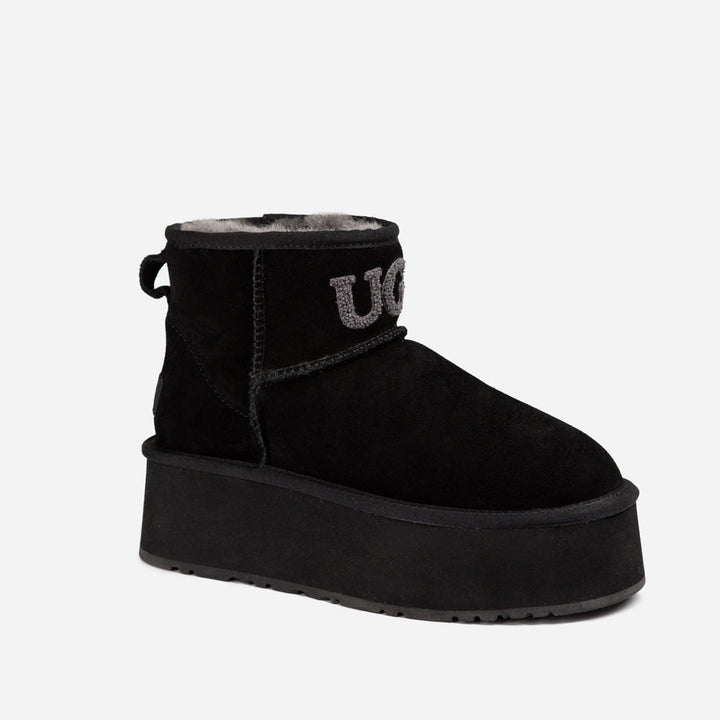 OZWEAR UGG Classic Platform Knit Logo Mini Boots (Water Resistant) (5cm)