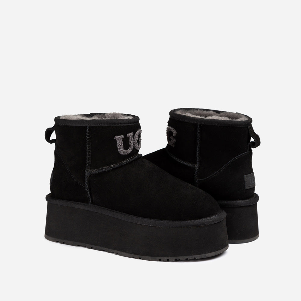 OZWEAR UGG Classic Platform Knit Logo Mini Boots (Water Resistant) (5cm)