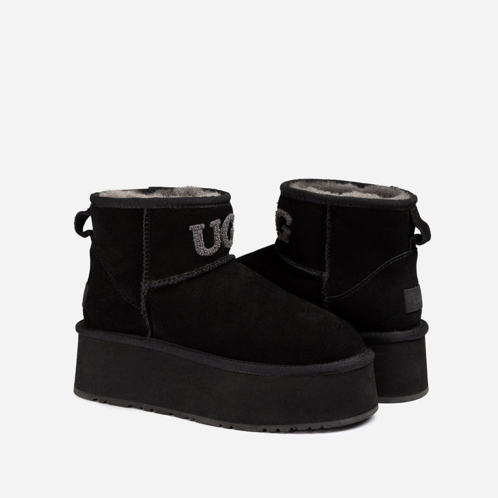 OZWEAR UGG Classic Platform Knit Logo Mini Boots (Water Resistant) (5cm)