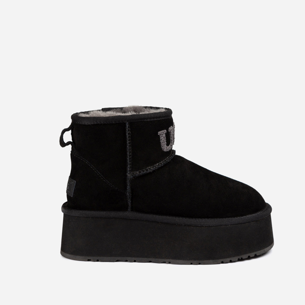 OZWEAR UGG Classic Platform Knit Logo Mini Boots (Water Resistant) (5cm)