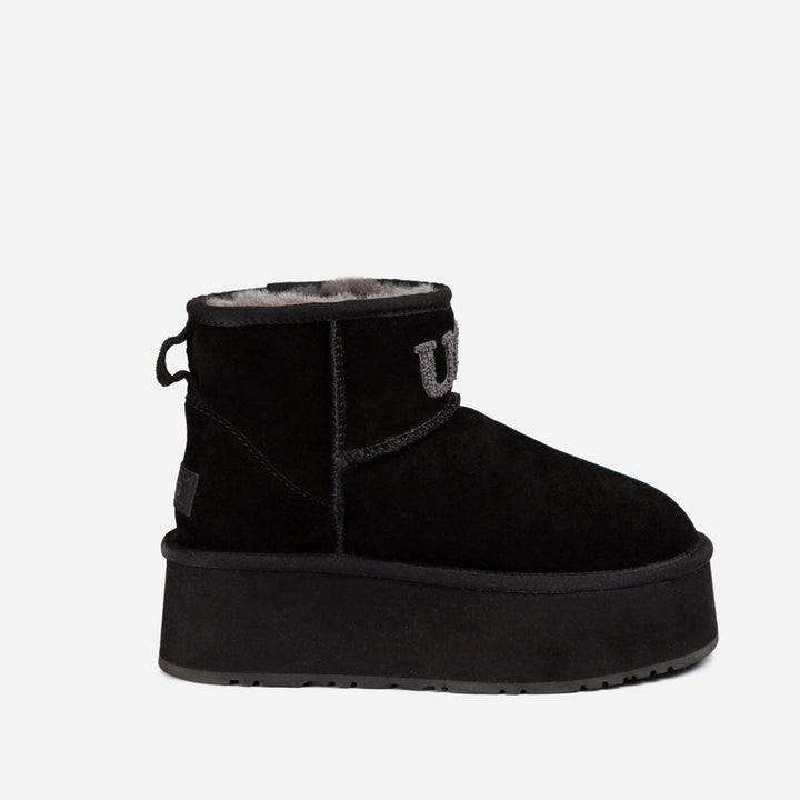 OZWEAR UGG Classic Platform Knit Logo Mini Boots (Water Resistant) (5cm)