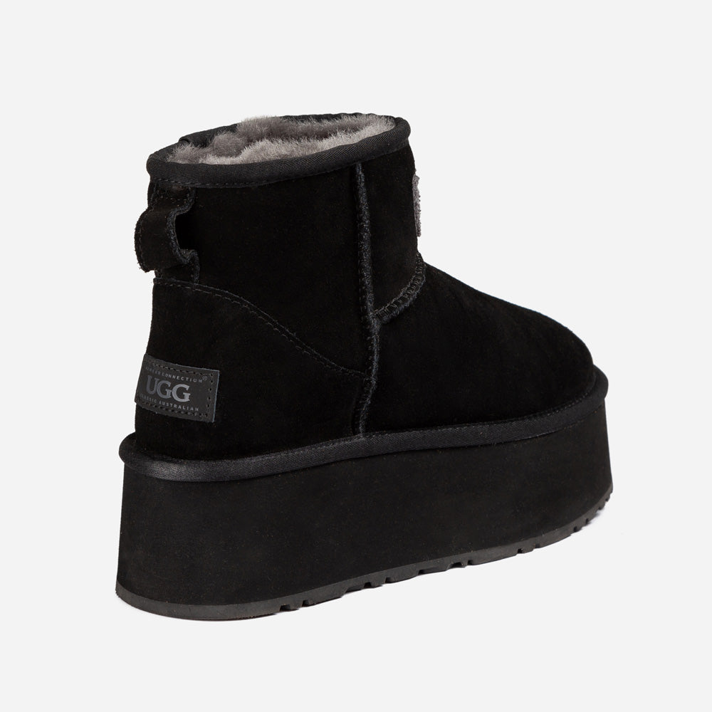 OZWEAR UGG Classic Platform Knit Logo Mini Boots (Water Resistant) (5cm)