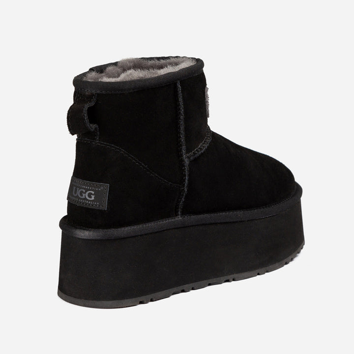 OZWEAR UGG Classic Platform Knit Logo Mini Boots (Water Resistant) (5cm)