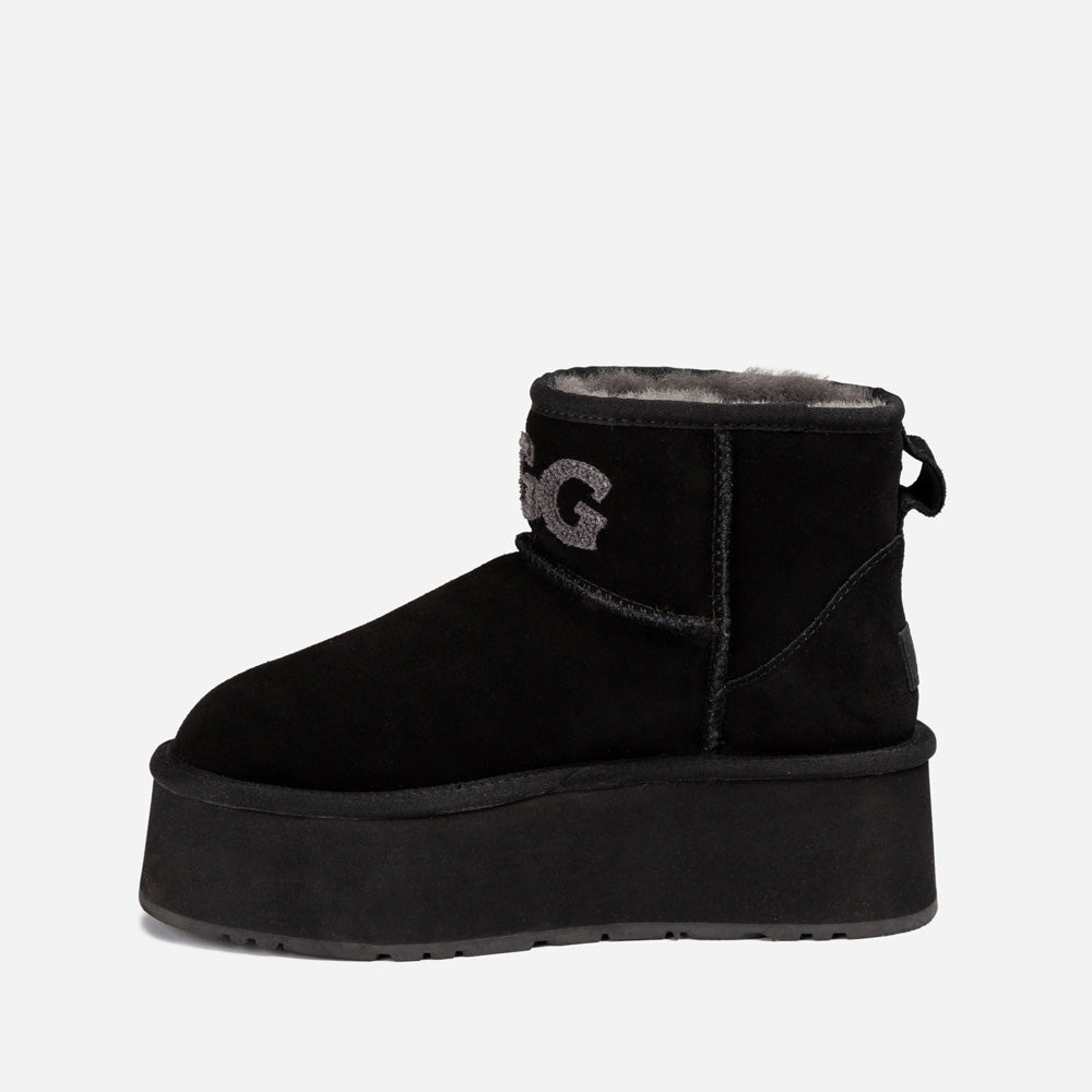 OZWEAR UGG Classic Platform Knit Logo Mini Boots (Water Resistant) (5cm)