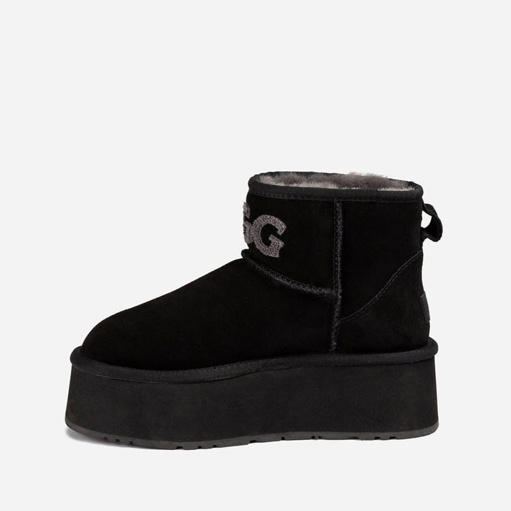 OZWEAR UGG Classic Platform Knit Logo Mini Boots (Water Resistant) (5cm)