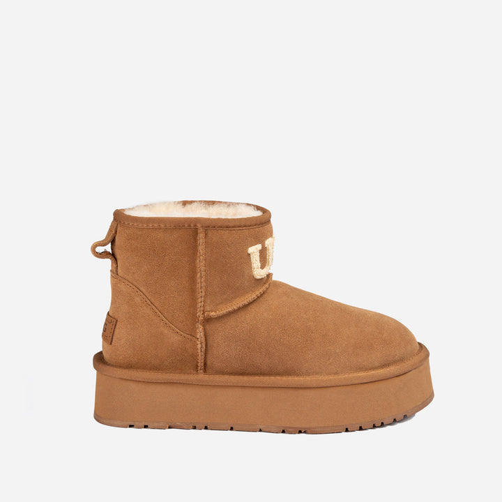 OZWEAR UGG Classic Platform Knit Logo Mini Boots (Water Resistant)(4cm)
