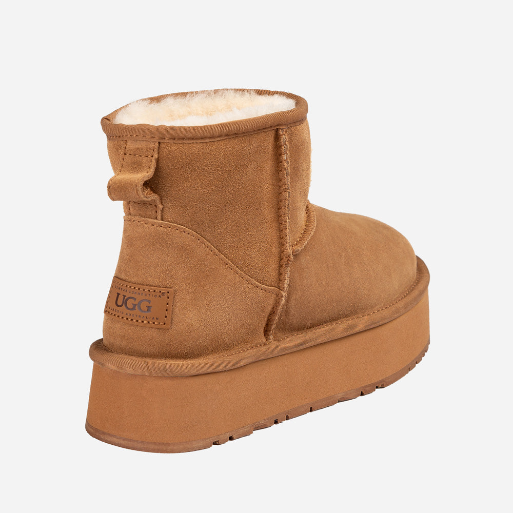 OZWEAR UGG Classic Platform Knit Logo Mini Boots (Water Resistant)(4cm)