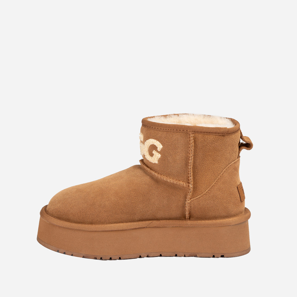 OZWEAR UGG Classic Platform Knit Logo Mini Boots (Water Resistant)(4cm)