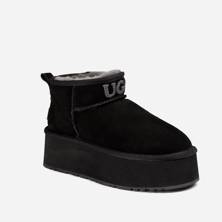 OZWEAR UGG Classic Platform Knit Logo Ultra Mini Boots (Water Resistant) (5cm)