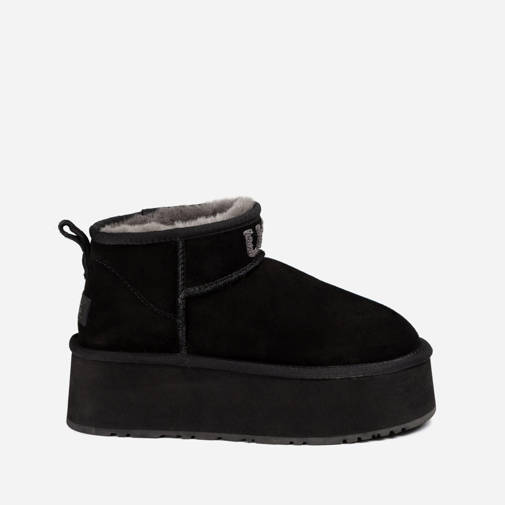 OZWEAR UGG Classic Platform Knit Logo Ultra Mini Boots (Water Resistant) (5cm)