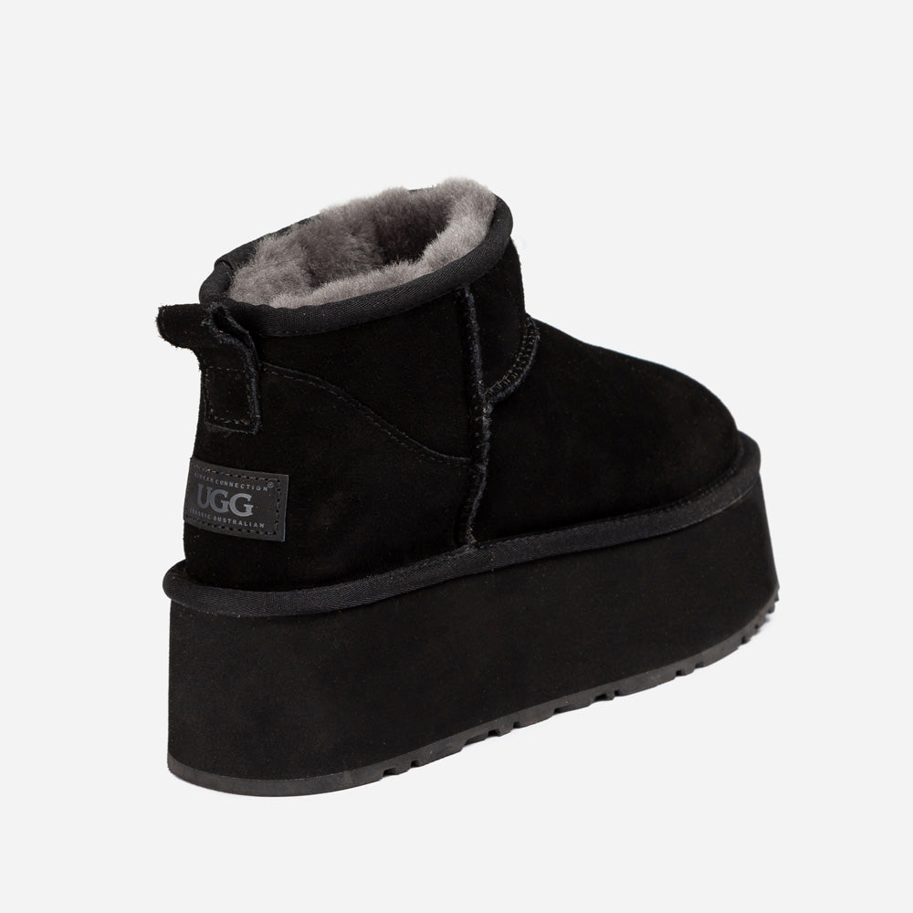 OZWEAR UGG Classic Platform Knit Logo Ultra Mini Boots (Water Resistant) (5cm)