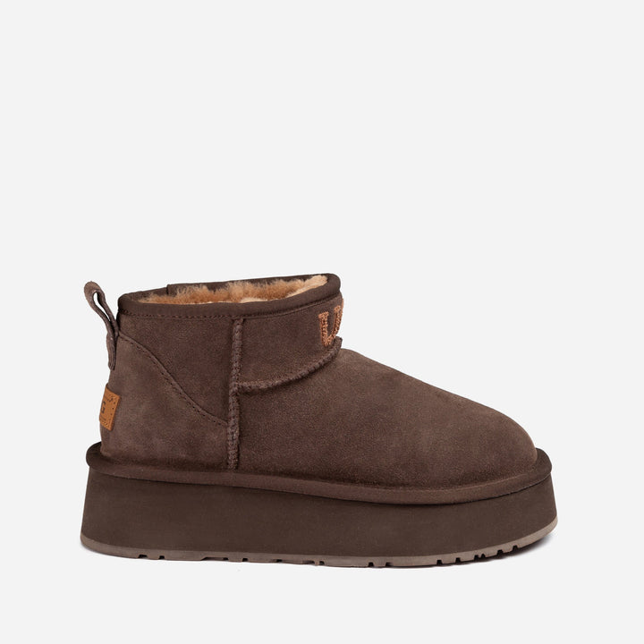 OZWEAR UGG Classic Platform Knit Logo Ultra Mini Boots (Water Resistant)(4cm)