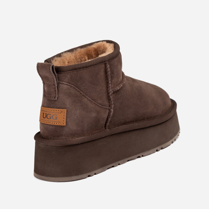 OZWEAR UGG Classic Platform Knit Logo Ultra Mini Boots (Water Resistant)(4cm)
