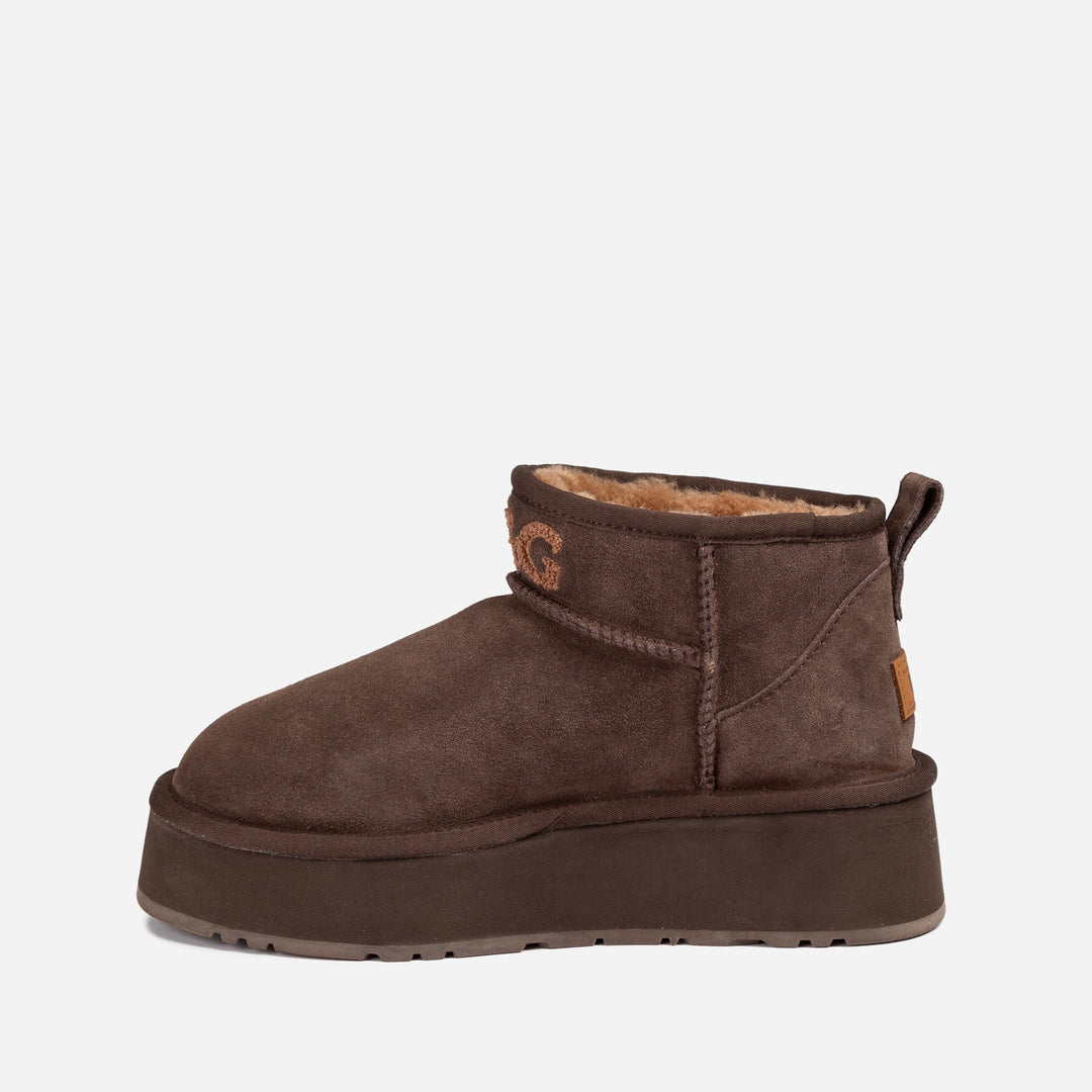 OZWEAR UGG Classic Platform Knit Logo Ultra Mini Boots (Water Resistant)(4cm)