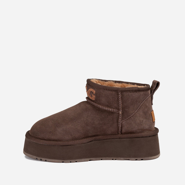 OZWEAR UGG Classic Platform Knit Logo Ultra Mini Boots (Water Resistant)(4cm)