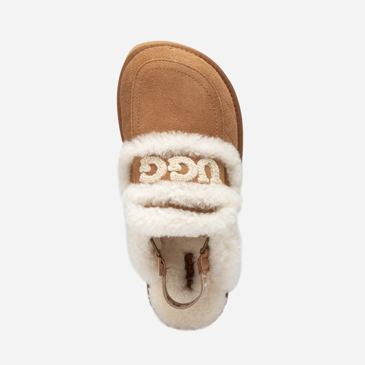 OZWEAR UGG Violet Matelassé Shearling Super Platform (6cm) Slipper (Elastic Logo) (Detachable Feature)