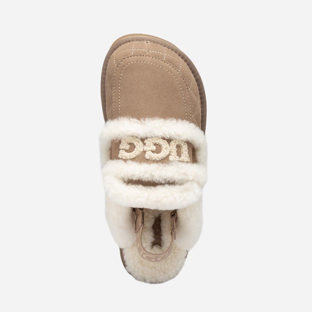 OZWEAR UGG Violet Matelassé Shearling Super Platform (6cm) Slipper (Elastic Logo) (Detachable Feature)