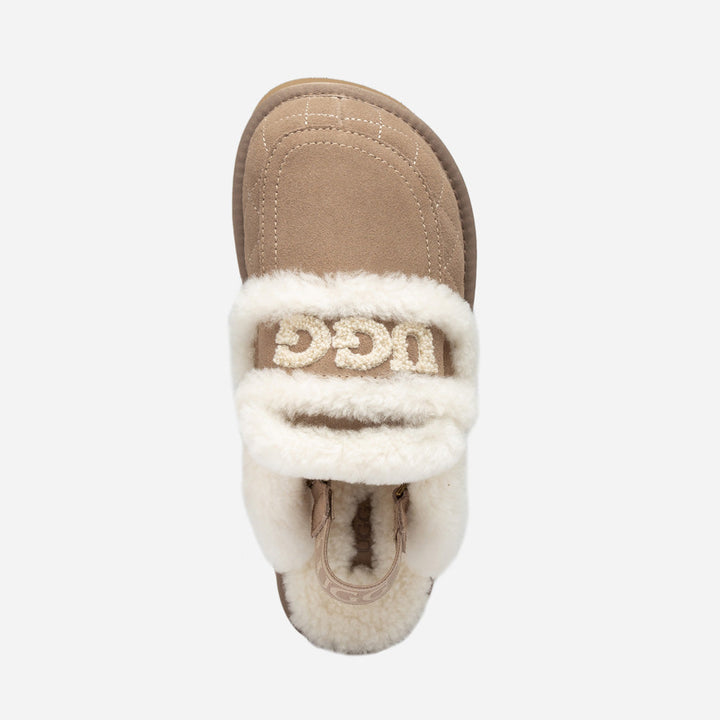 OZWEAR UGG Violet Matelassé Shearling Super Platform (6cm) Slipper (Elastic Logo) (Detachable Feature)