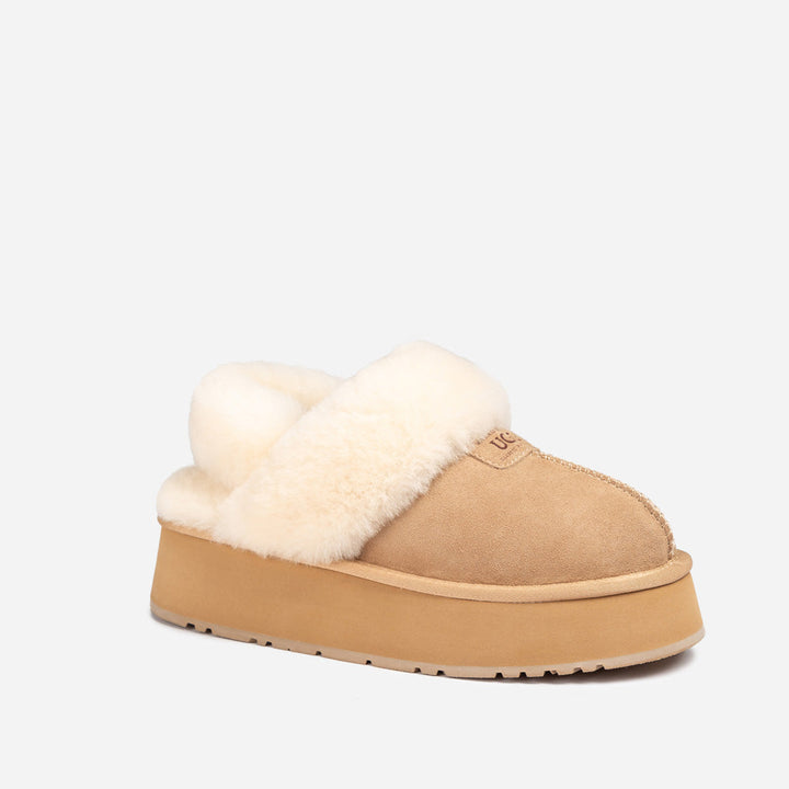 OZWEAR UGG Coquette Platform Slipper (Elastic Logo & Wool Strap) (Detachable Feature)