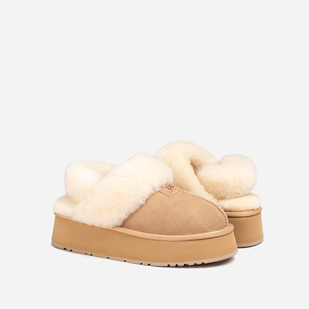 OZWEAR UGG Coquette Platform Slipper (Elastic Logo & Wool Strap) (Detachable Feature)