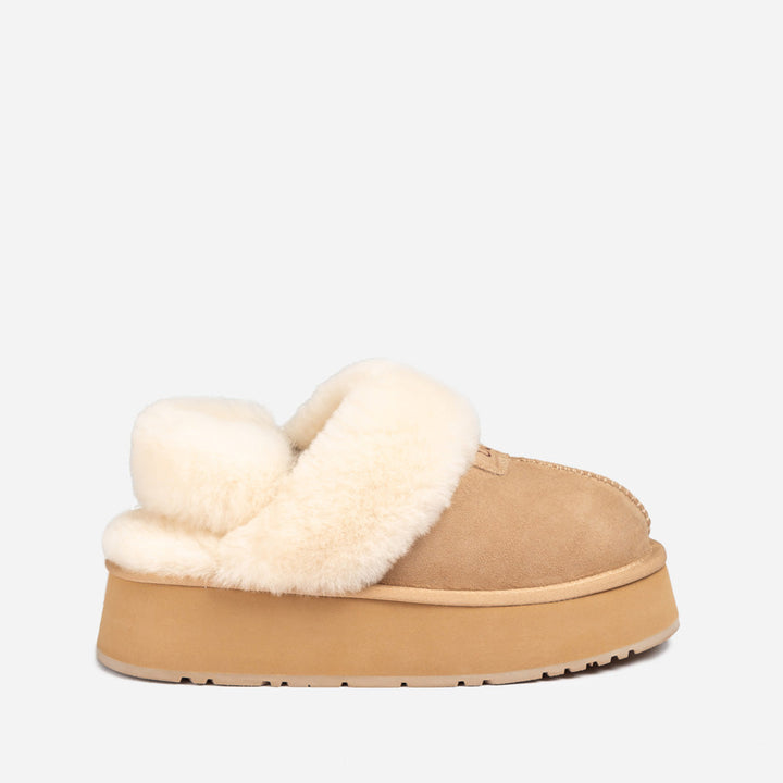OZWEAR UGG Coquette Platform Slipper (Elastic Logo & Wool Strap) (Detachable Feature)