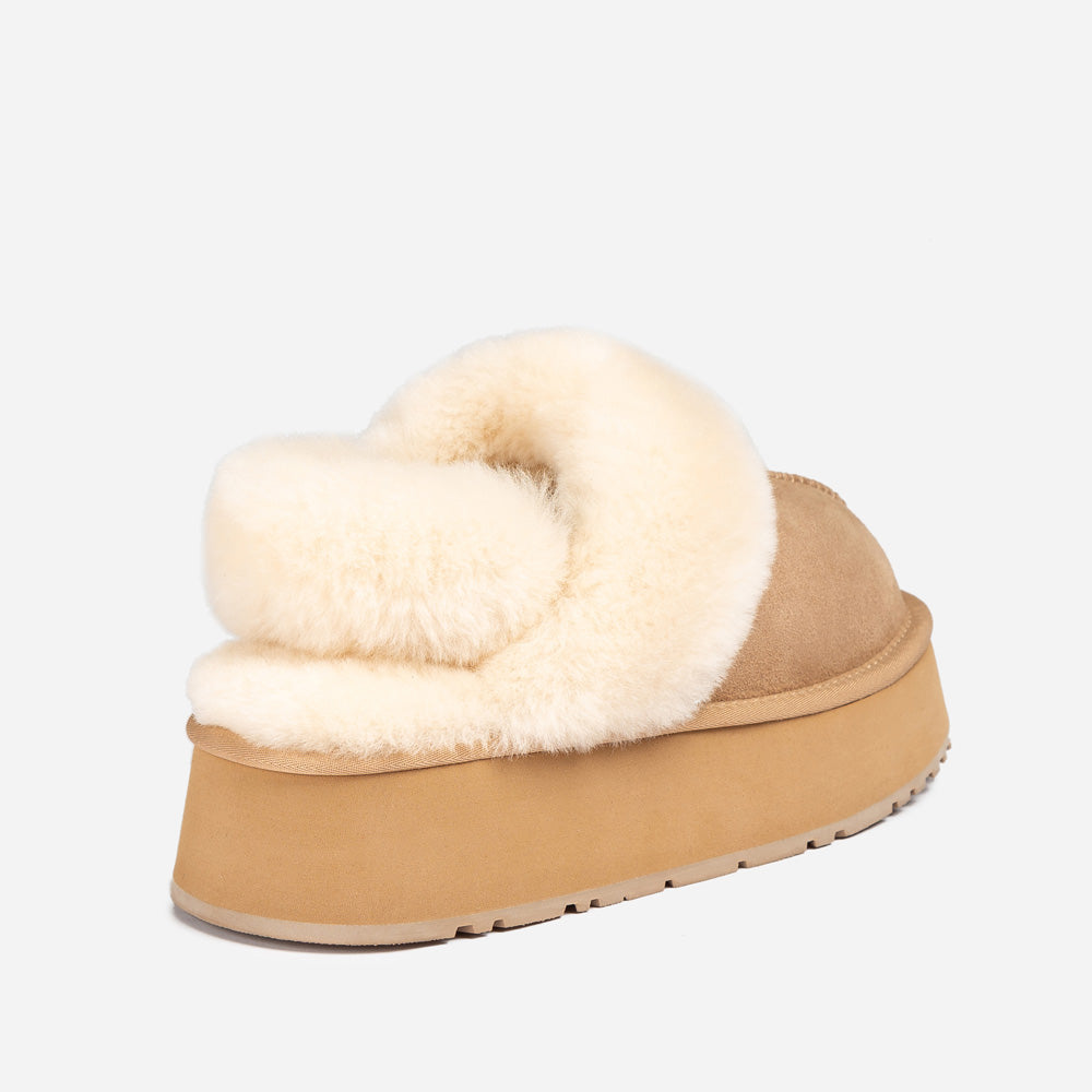OZWEAR UGG Coquette Platform Slipper (Elastic Logo & Wool Strap) (Detachable Feature)