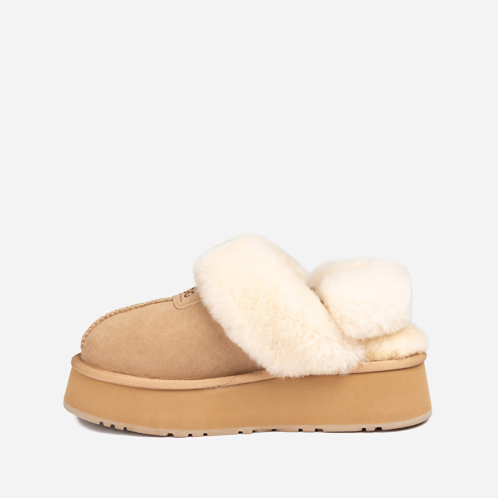 OZWEAR UGG Coquette Platform Slipper (Elastic Logo & Wool Strap) (Detachable Feature)