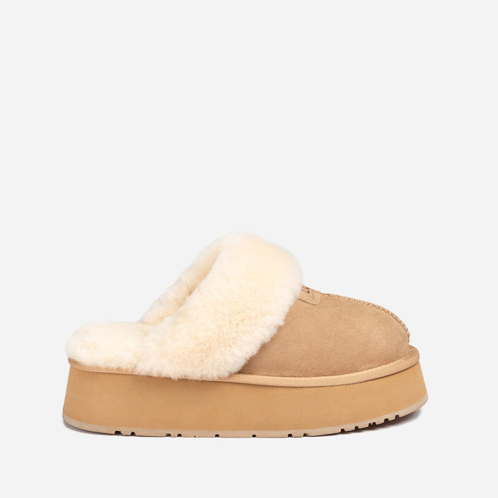 OZWEAR UGG Coquette Platform Slipper (Elastic Logo & Wool Strap) (Detachable Feature)