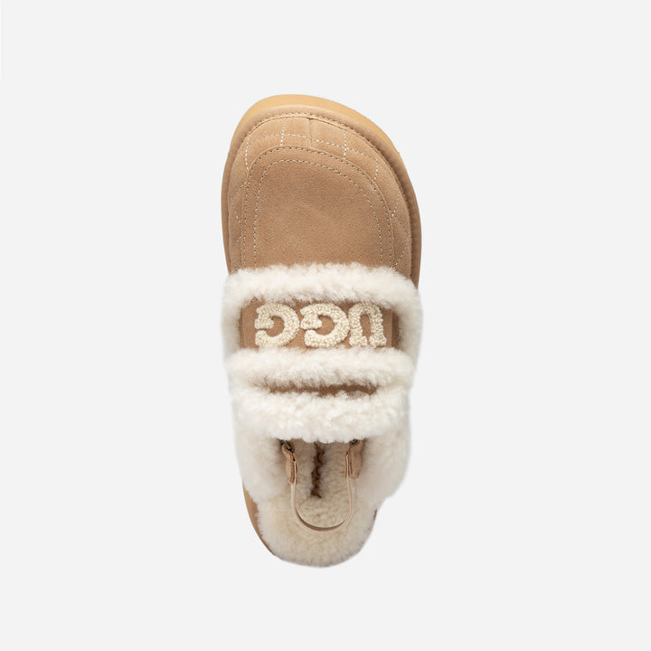 OZWEAR UGG Violet Matelassé Shearling Super Platform (6cm) Slipper (Elastic Logo) (Detachable Feature)