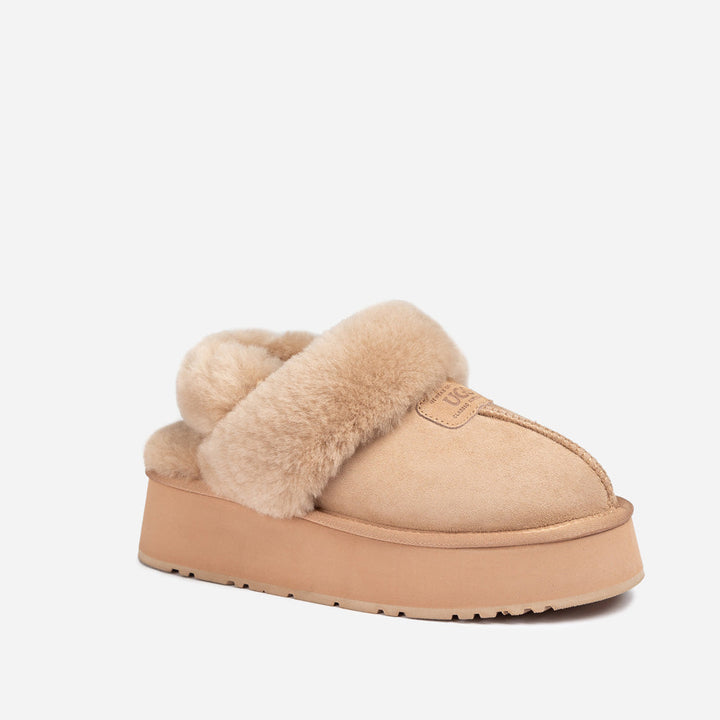 OZWEAR UGG Coquette Platform Slipper (Elastic Logo & Wool Strap) (Detachable Feature)