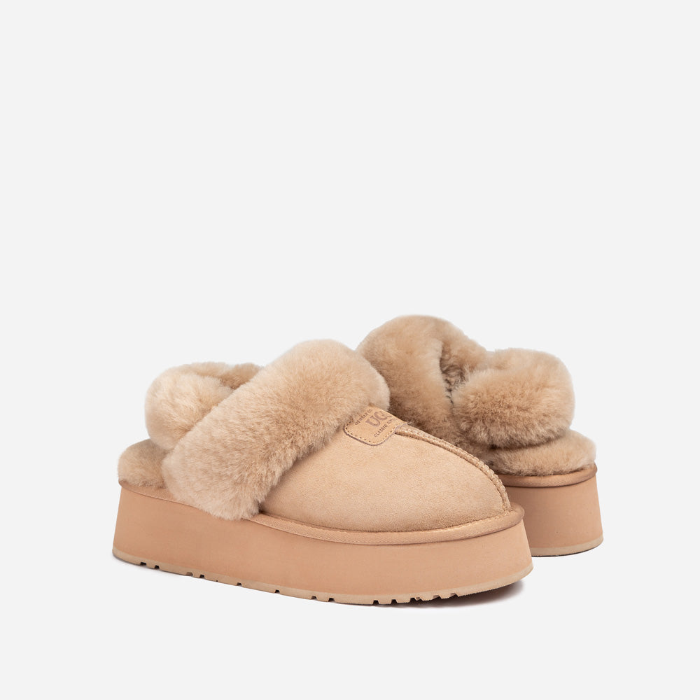 OZWEAR UGG Coquette Platform Slipper (Elastic Logo & Wool Strap) (Detachable Feature)