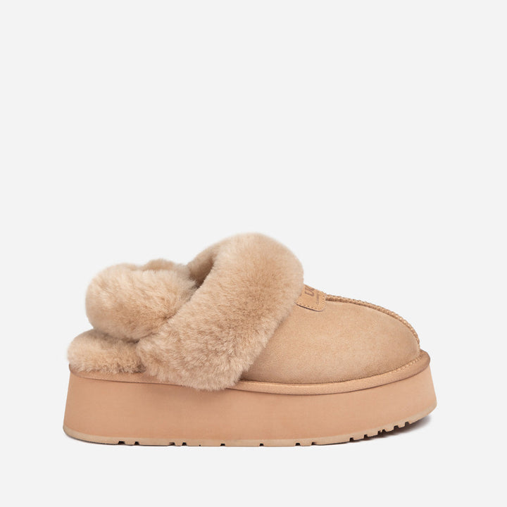 OZWEAR UGG Coquette Platform Slipper (Elastic Logo & Wool Strap) (Detachable Feature)