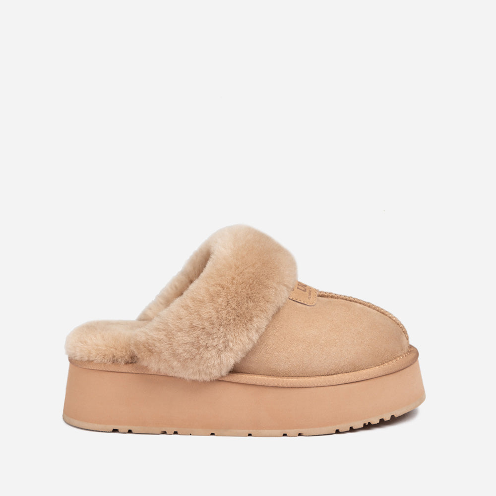 OZWEAR UGG Coquette Platform Slipper (Elastic Logo & Wool Strap) (Detachable Feature)
