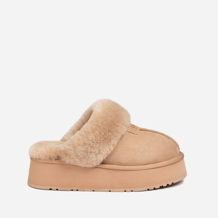 OZWEAR UGG Coquette Platform Slipper (Elastic Logo & Wool Strap) (Detachable Feature)